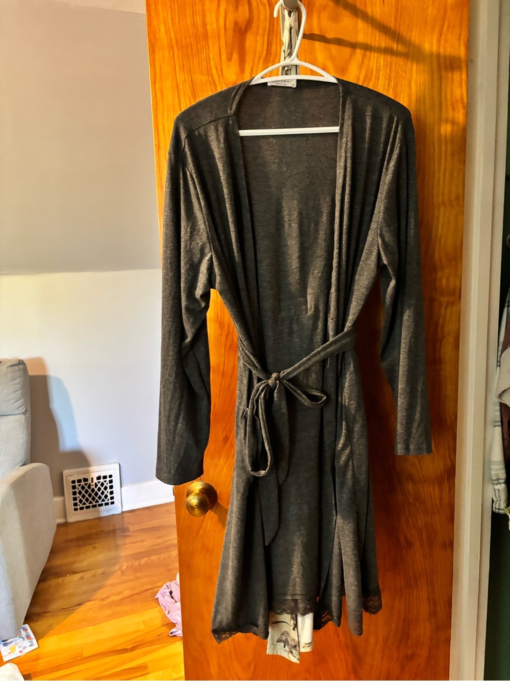 Women's Charcoal Gray Tie-Waist Robe -